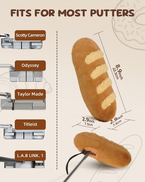 Big Teeth French Baguette Funny Putter Cover, Plush Baguette Bread Novelty Golf Club Covers, Fit Blade Putter Mid Mallet Putter and Hybrid Clubs, Drawstring Closure