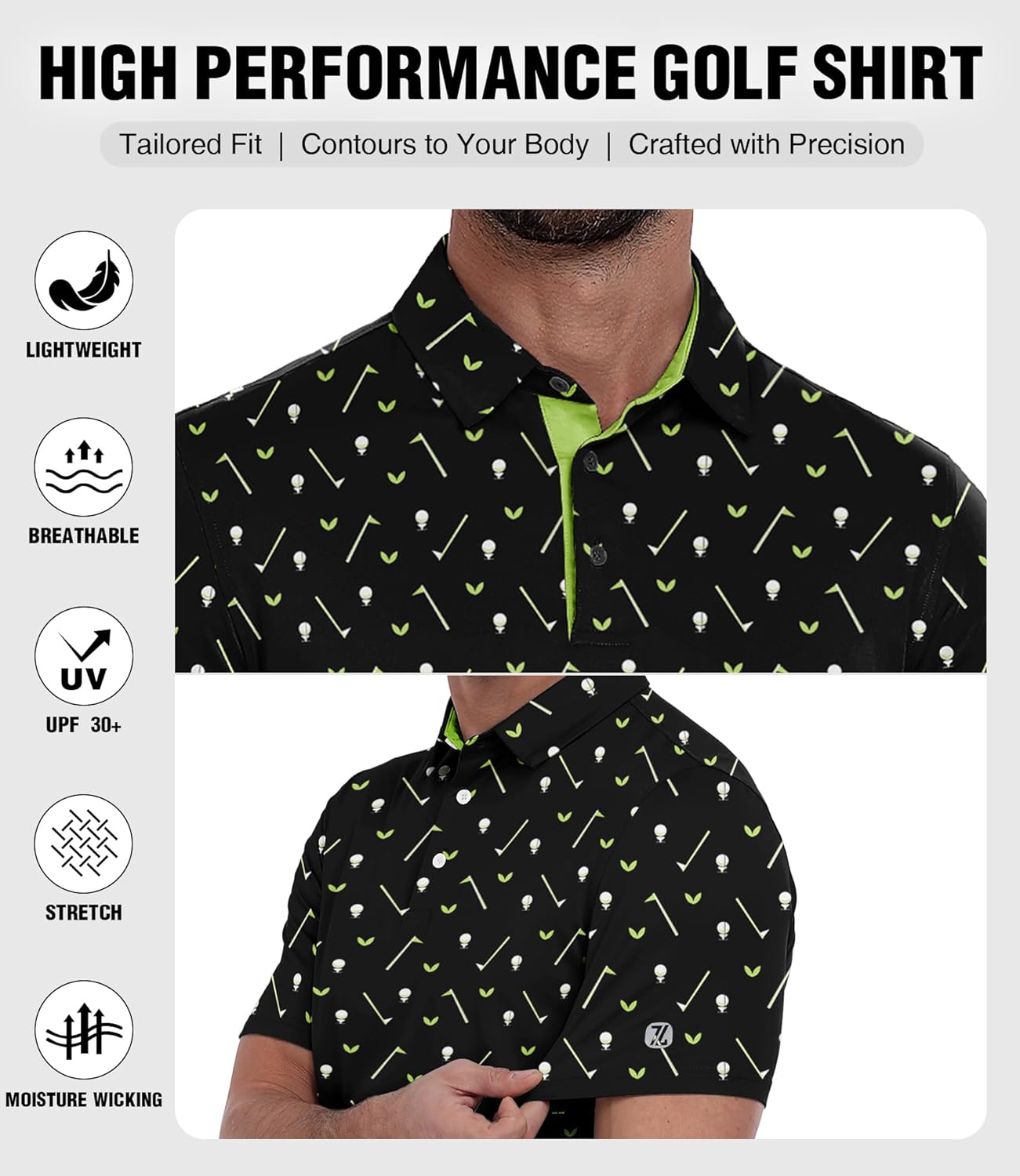 ZITY Men's Golf Polo Shirt - Short Sleeve Performance Moisture-Wicking Print | Casual & Golf Wear