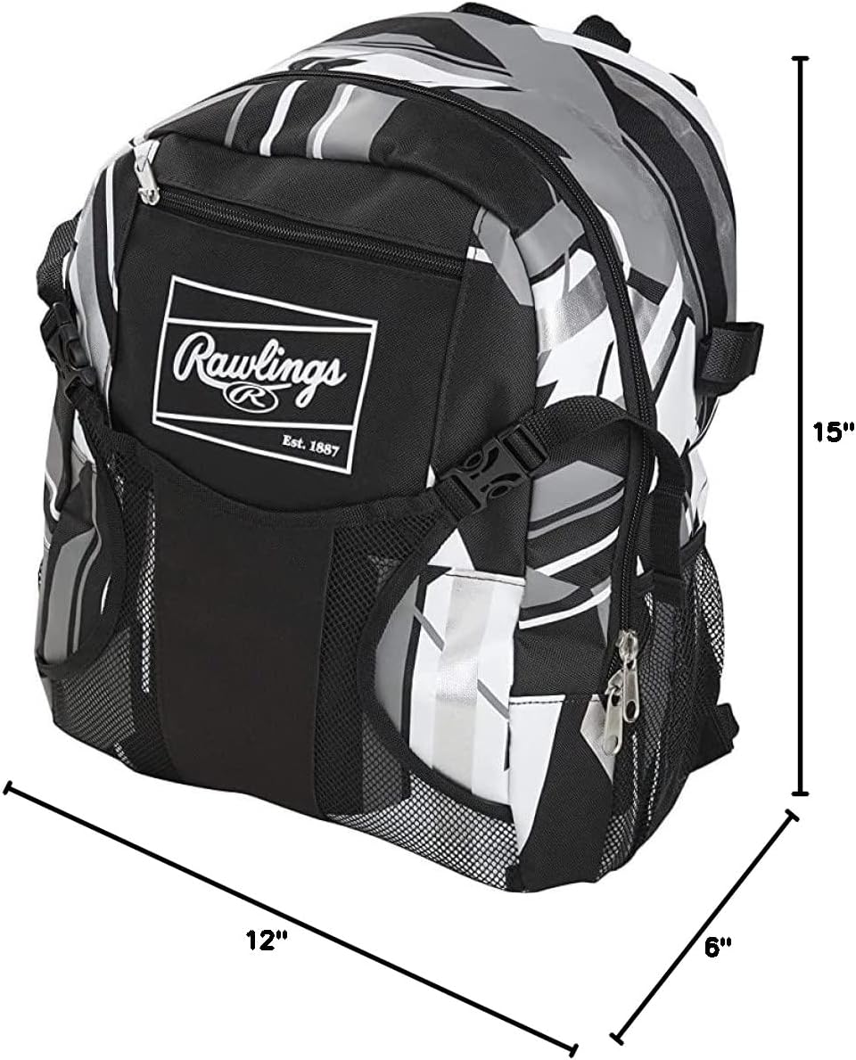 Rawlings REMIX Backpack Equipment Bag - T-Ball & Youth Baseball/Softball - Stylish Black Design