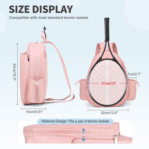 SUIKIHUM Convertible Tennis Sling Bag Crossbody Backpack Waterproof Reversible Tennis Racket Bags for Women Men (Pink)