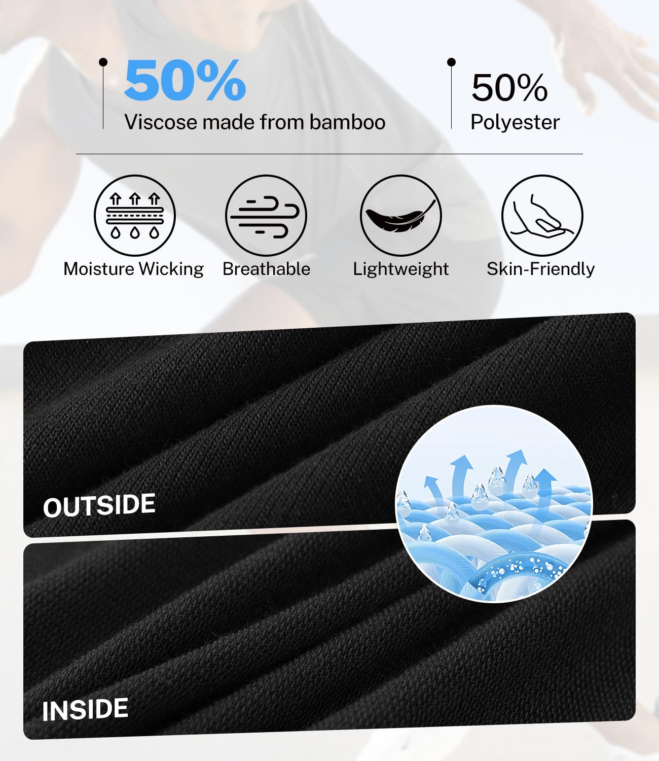 BAMBOO COOL Men's Athletic Shorts Dry Loose-Fit Running Workout Gym Shorts Breathable Lightweight Activewear with Pockets A-Black