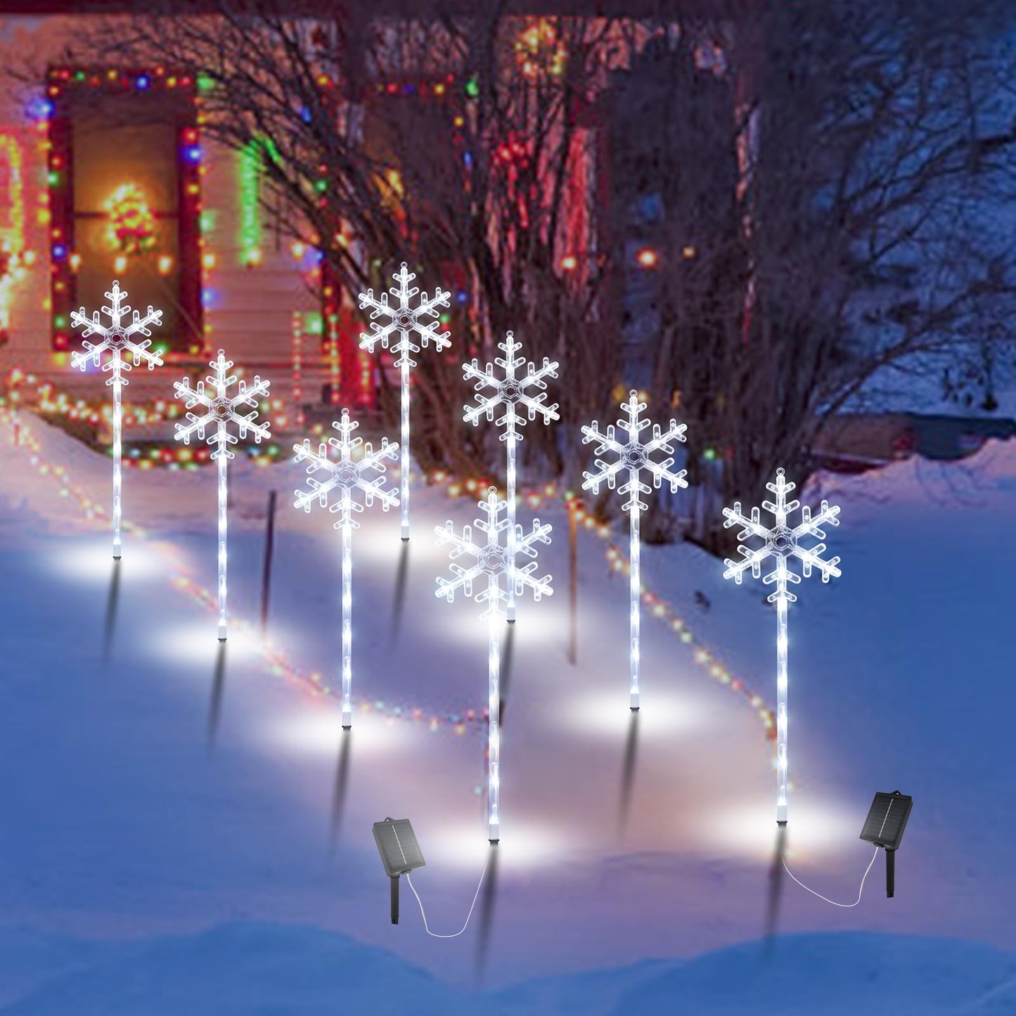 Solar Christmas Pathway Lights Outdoor Decorations, Solar Powered Snowflake Lights, Waterproof Xms Garden Stake Lights Outdoor Christmas Decorations for Patio Yard Porch Lawn, 4 Pack(White)