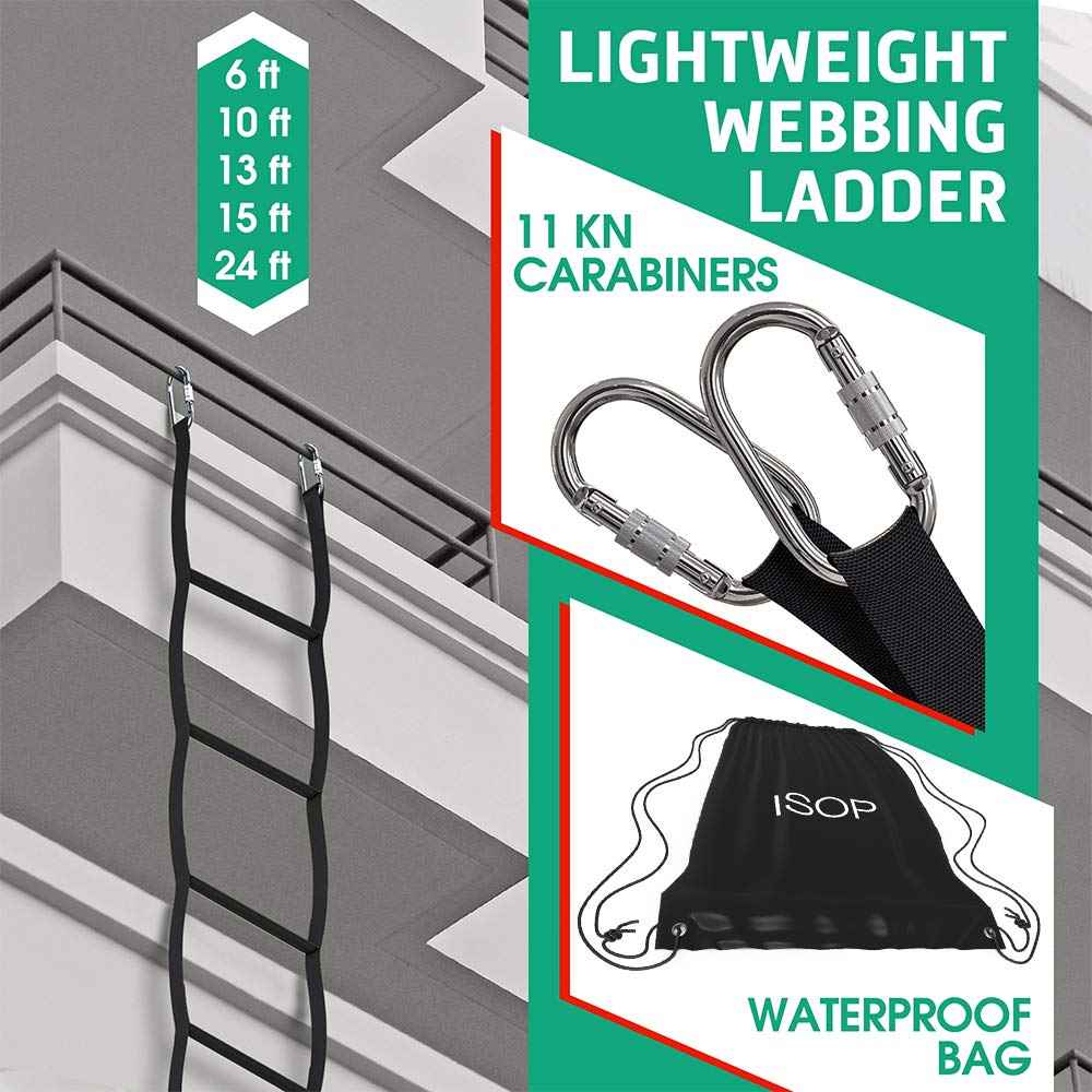 Rope Ladder 2-Story 13 ft | Rope Escape Ladder for Kids or Adults | Fire Escape Ladder for 2 Story Homes | Spring Hooks Incl. | Ultra Lightweight Compacr & Durable