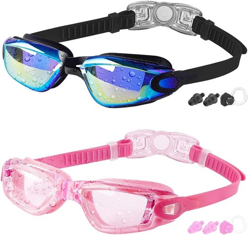 COOLOO Kids Swim Goggles - 2 Pack Adjustable Swimming Goggles for Ages 4-16 | Perfect for Girls & Boys