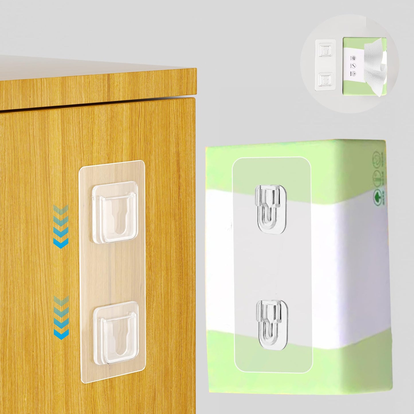 Double Sided Adhesive Hooks Adhesive paper towels facial tissues holder on wall mount Clear Self Adhesive Hooks, paper towel holder on wall Tissue Holders for Bathrooms,No Drill No Screw-20 PCS