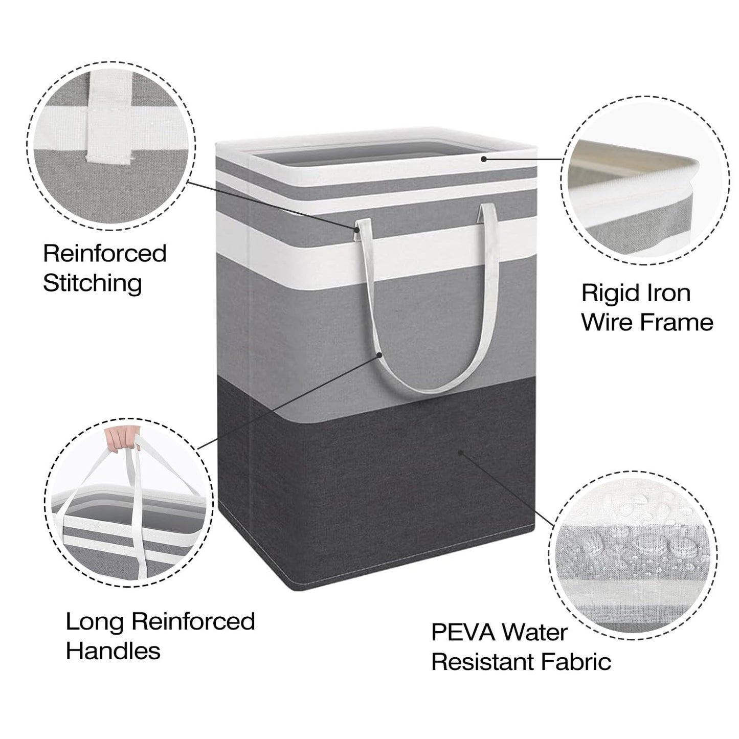 TINGHONG 1-Pack Large Collapsible Laundry Baskets - 75L Freestanding Waterproof Hampers with Reinforced Handles for Clothes, Toys, and More - Ideal for Dorms and Family Use (Gradient Grey)