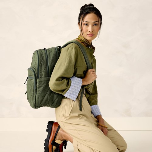 Vera Bradley Women's Performance Twill Large Bancroft Backpack, Bronze Green, One Size