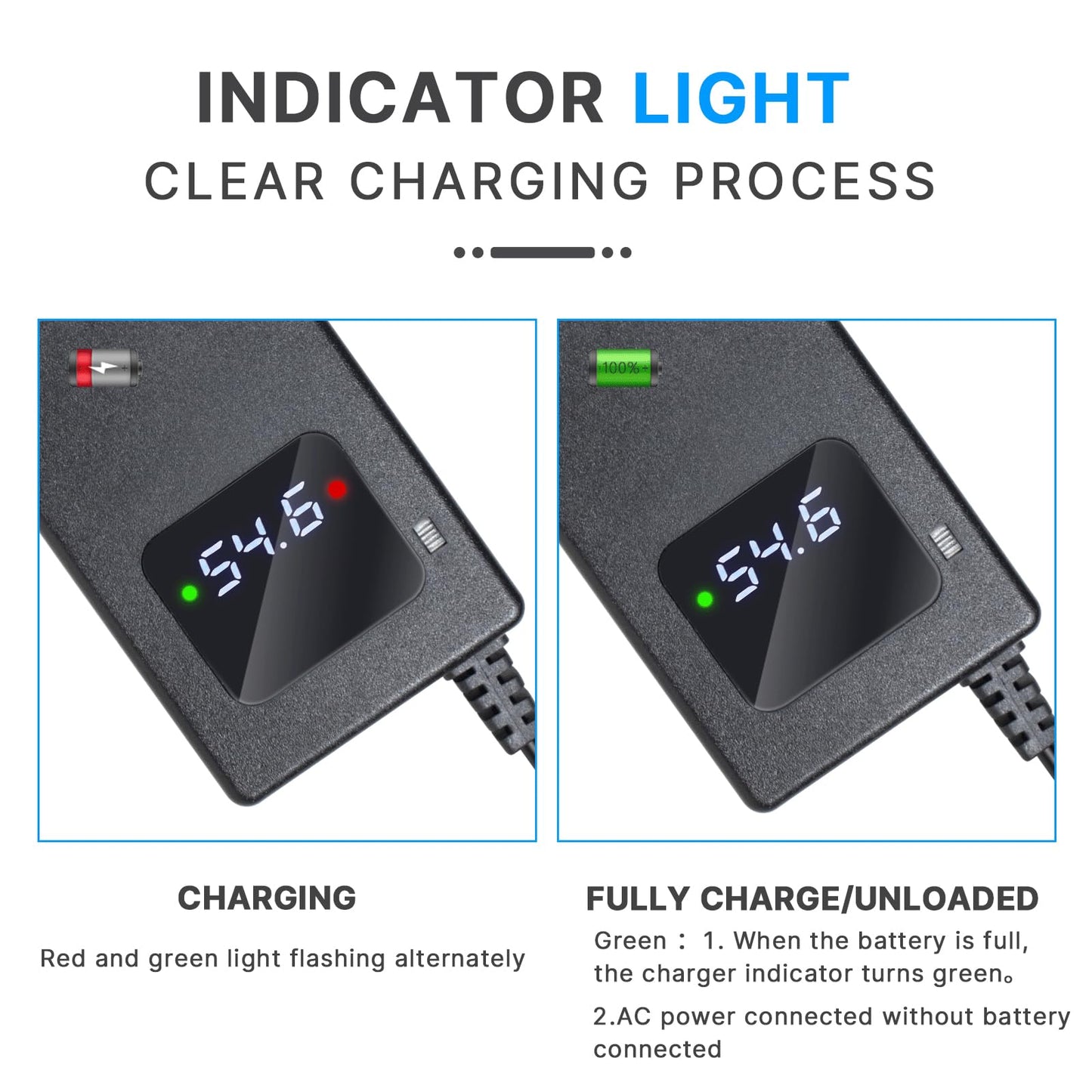 YZPOWER 48v Lithium Battery Charger,54.6v 2A Power Charger Adapter DC 1 Prong 5.5 2.1mm Replacement for 48v Li-ion Battery Pack