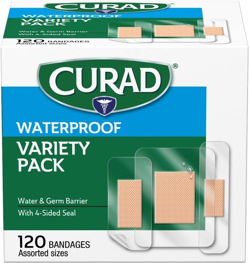 Curad Waterproof Bandage Variety Pack - 120 Assorted Bandages in 3 Styles for Ultimate Protection