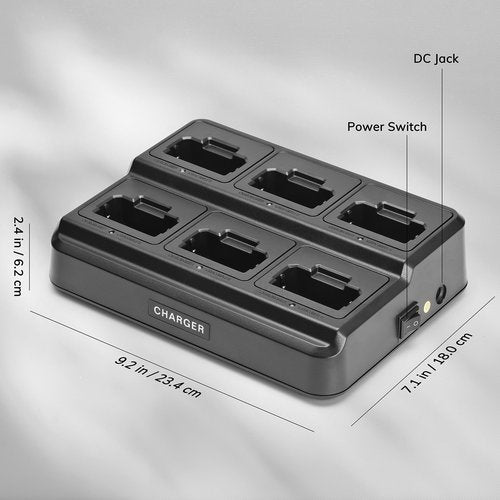 BAOFENG Six-Way Charger for RT22 T22, Multi-Unit Charging Station Base for BAOFENG T22, Retevis RT22 RT22S RB19 RB19P RB39 RB39P Walkie Talkie, Rapid Charger, Black