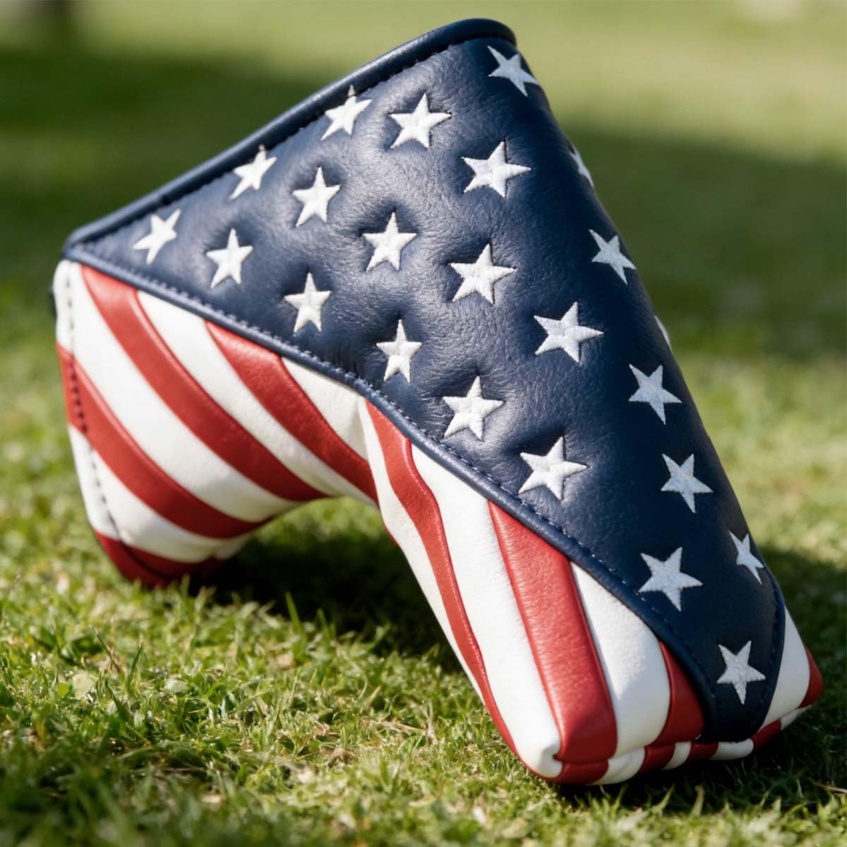 PLUSKER USA Golf Blade Putter Cover - Magnetic Stars and Stripes Leather Protector for Golf Course
