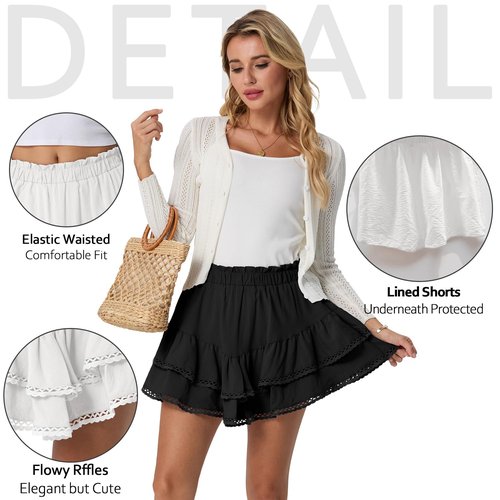 Lepunuo Skorts for Woman High Waisted Girls Shorts Flowy Summer Golf Skirt with Shorts Underneath Casual Trendy A - Black