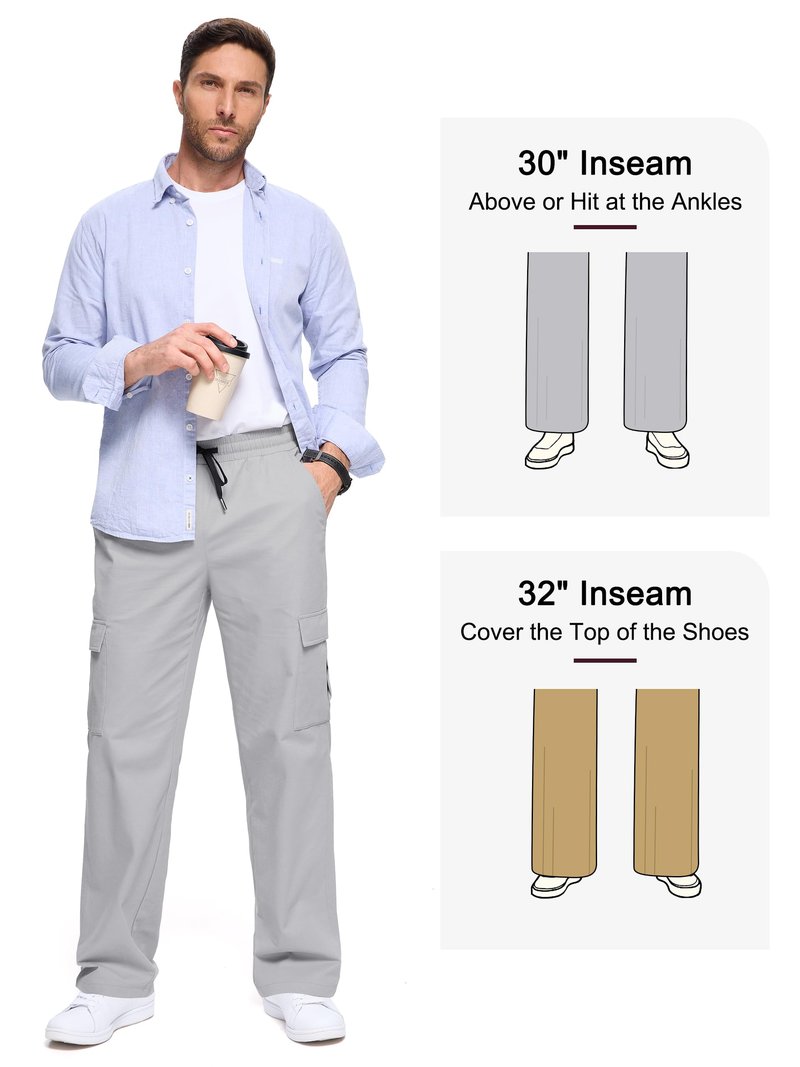 Tallemon Men's Casual Cargo Pants 30/32/34/36 Tall Inseam Hiking Pants Workout Joggers Loose Straight Sweatpants for Men 34" Light Grey L