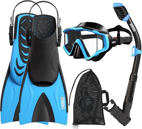 Aegend Snorkeling Gear for Kids - Anti-Fog Mask, Adjustable Fins & Dry Snorkel | Complete Snorkel Kit