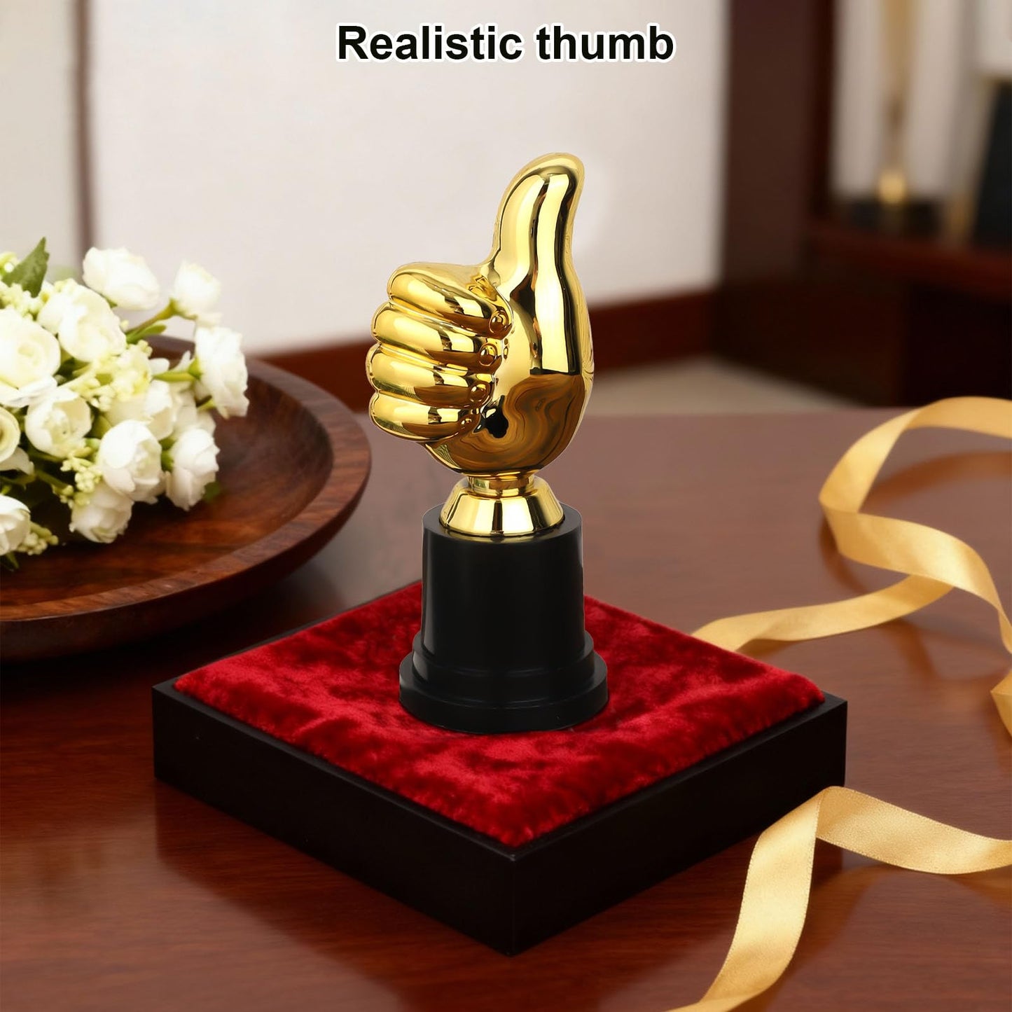 Gosknor Golden Thumbs Up Trophy, 13cm/5.12in Engraving Funny Plastic Winner Award Status Sculpture for Celebrations Sports Game Classroom Job Football Competition Rewards for Recognition Gift