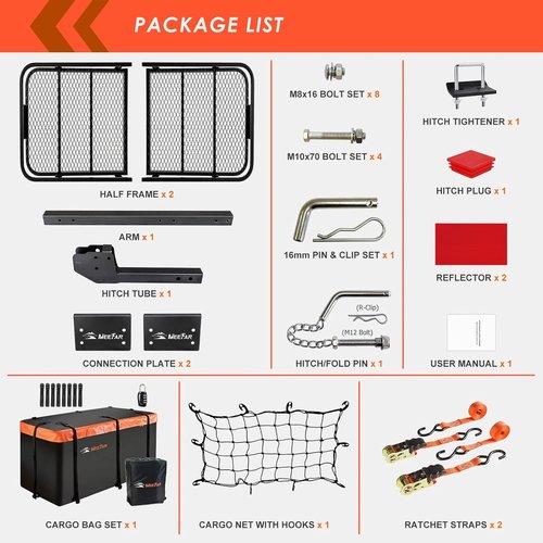 **Hitch Mount Cargo Carrier Basket by [Brand Name] - 500 Lbs Capacity, Waterproof Bag & Accessories | 60"x25"x6"**