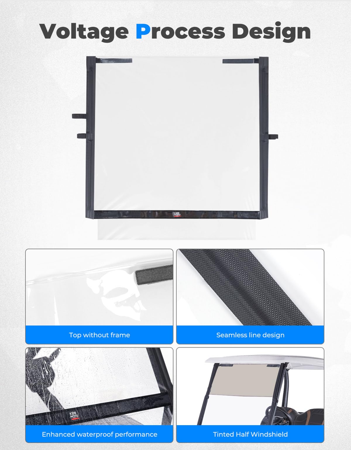 KEMIMOTO Foldable Golf Cart Windshield Compatible with Club Car DS, Tempo, Precedent - Portable, Lightweight, Roll-Up Design with Extra Tinted Half Windshield Included