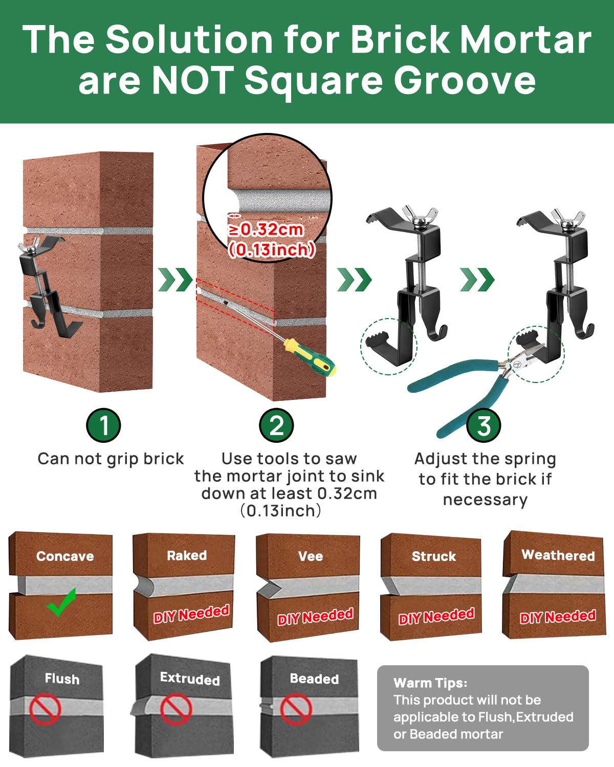 Stalishare Brick Clips, Brick Hangers Hooks for Hanging Outdoors No Drill, 1.97-2.91 inches Adjustable Brick Wall Clips, Metal Brick Picture Hangers No Damage (Pack of 4, Black)