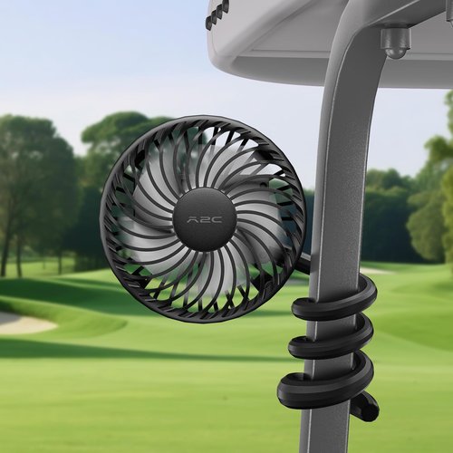 A2C Golf Cart Fan Rechargeable – 3-Speed, 360° Adjustable Gooseneck | 4000mAh Battery | Compatible with Golf Carts & Push/Pull Carts