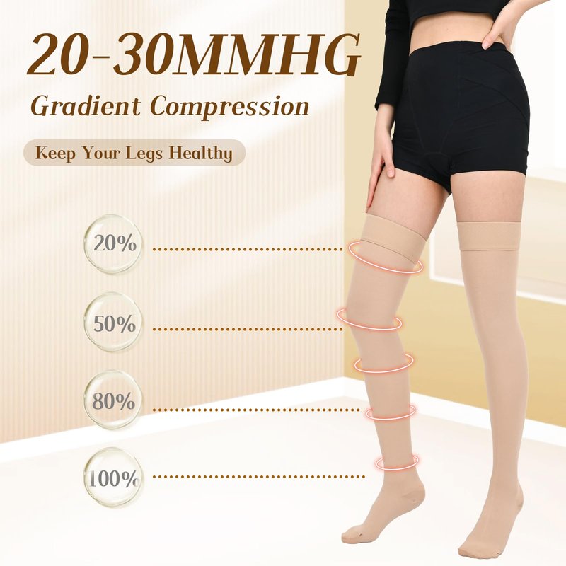 Wegitcs 20-30mmHg Compression Stockings for Women & Men, Closed Toe Thigh High Compression Socks Women, Graduated Compression for Varicose Veins, Pregnant, Teacher, Doctor ( 1 Pair, Beige, Large)