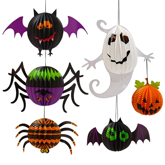 AIMI Halloween Party Decorations 6 Pack, Large 12-20Inch Hanging Paper Lanterns 3D Folding Pumpkins Spiders Ghosts Bats Halloween Party Supplies for Boys Girls Kids Home School Decor Indoor