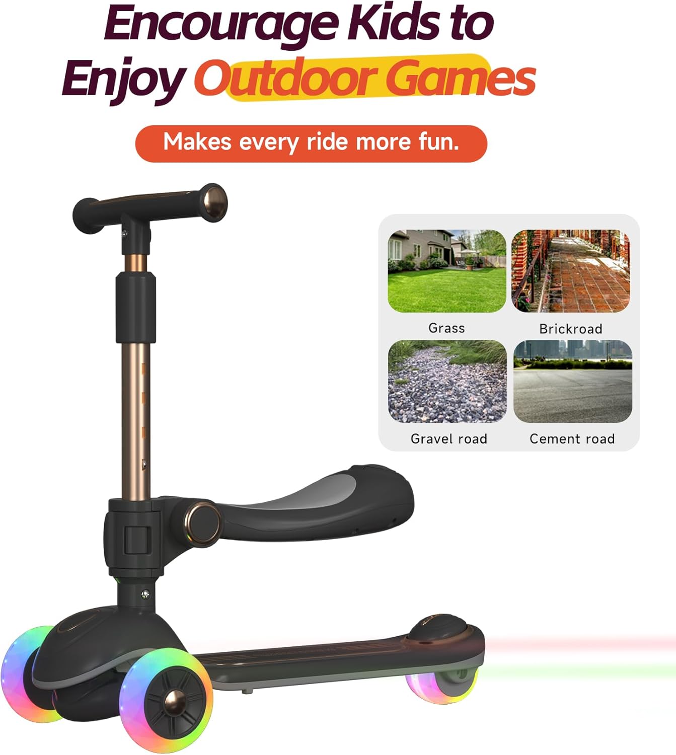 Skiennix 2-in-1 Toddler Scooter - Sit-to-Stand Design for Kids Ages 2–5 | Adjustable Handlebars & Light-Up Wheels