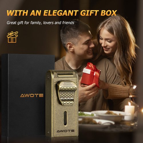 Torch Lighter with Adjustable Dual-Flame, Built-in Cigar Punch, Holder, Cutter, Windproof Refillable Butane Lighter for Smoking, Gift for Men