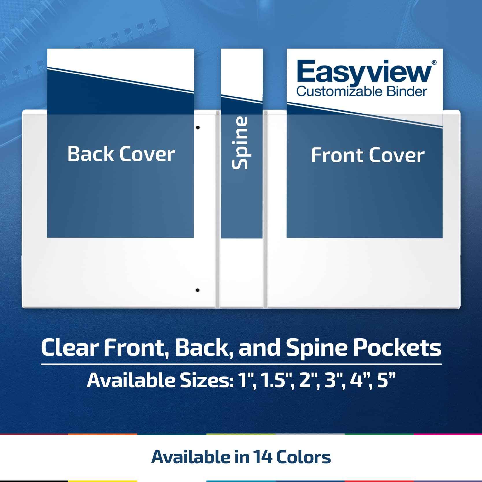 EasyView Premium 1-Inch Binders with Clear-View Covers, 3-Ring Binders for School, Office, or Home, Colored Binder Notebooks, Pack of 6, D Ring, White