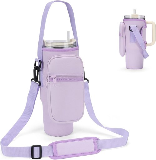 GOEWY Water Bottle Carrier Bag - Neoprene Holder for Stanley 40/30 oz Tumbler | Includes Phone Pocket & Straps