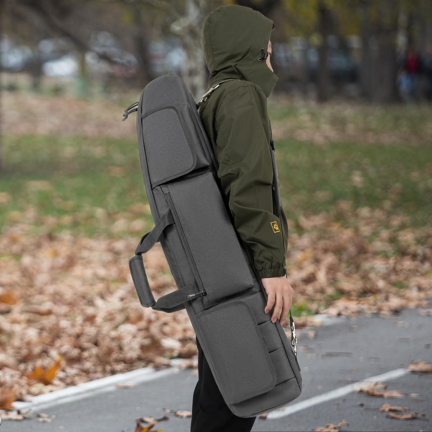DULCE DOM Double Rifle Case, 38 42 44 inch Soft Gun Tactical Bag for Shooting Range, Movable Divider for 1 or 2 Gears, Multiple Magazine Pouches & Accessory Bags (Gray, 42'')