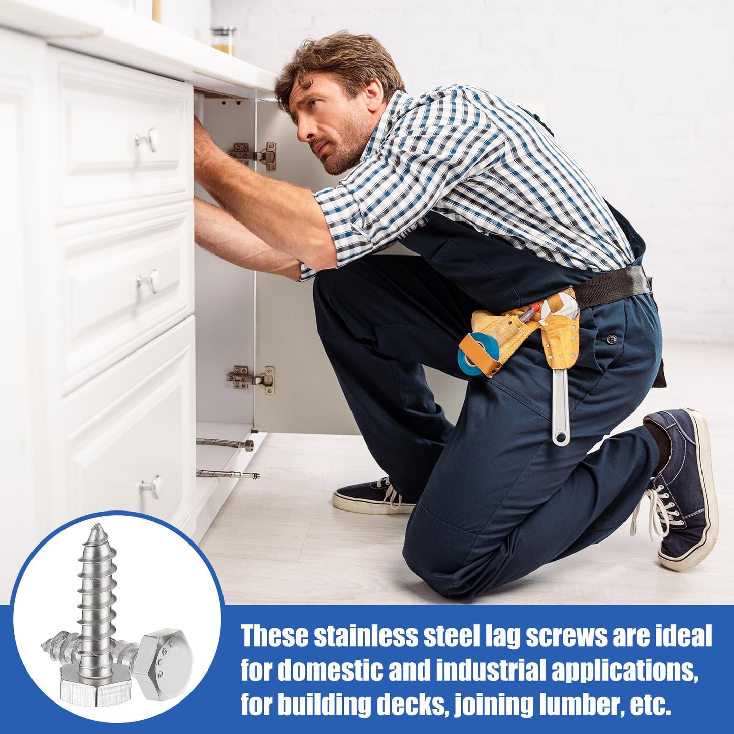 Zonon 50 Pcs 1/4" x 1" Hex Head Lag Screws 304 Stainless Steel Lag Bolts Heavy Duty Hexagon Head Wood Screws