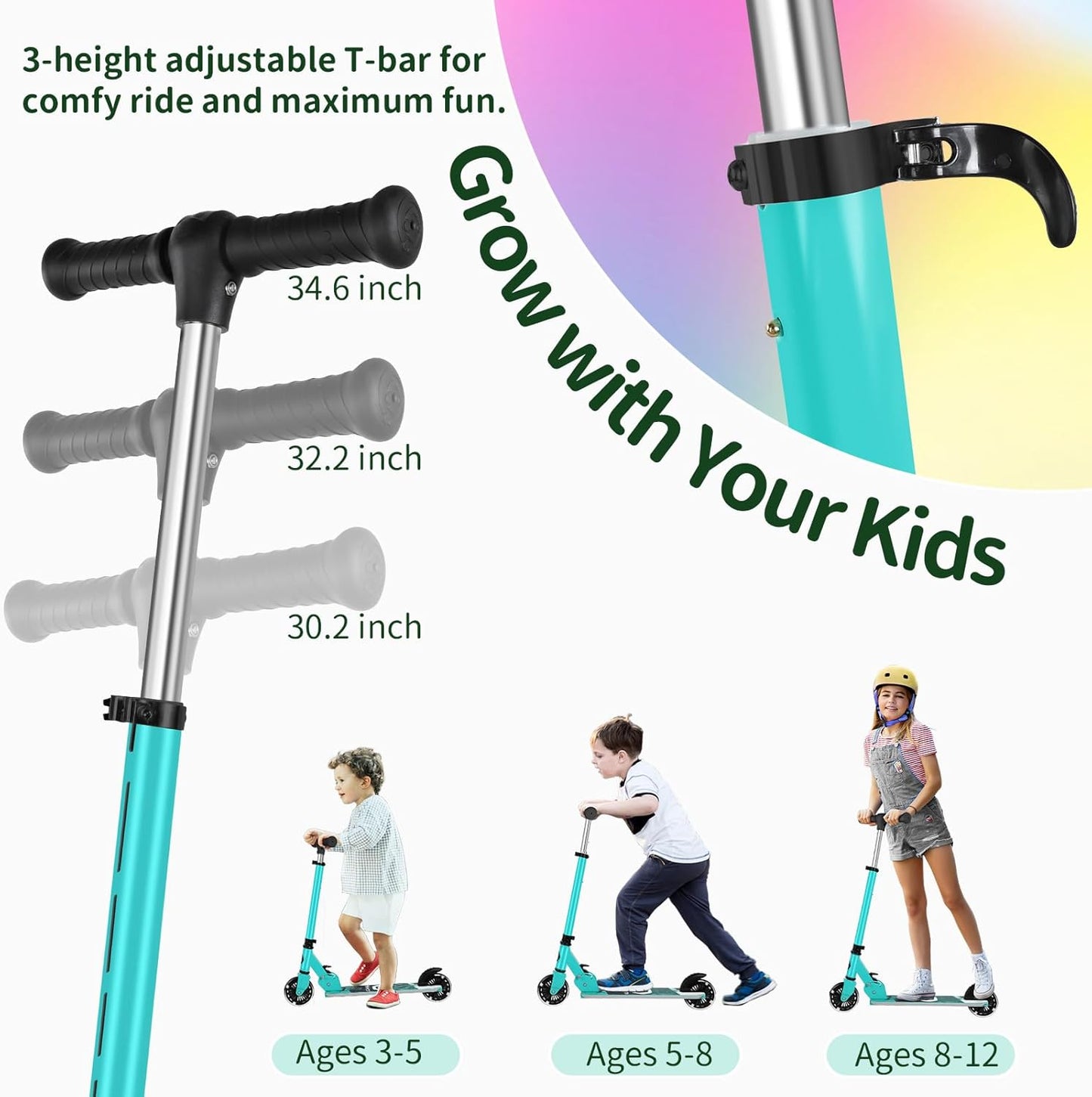 BELEEV V2 Kids Scooter - Light-Up Wheels & Adjustable Height, Foldable Design for Ages 3-12