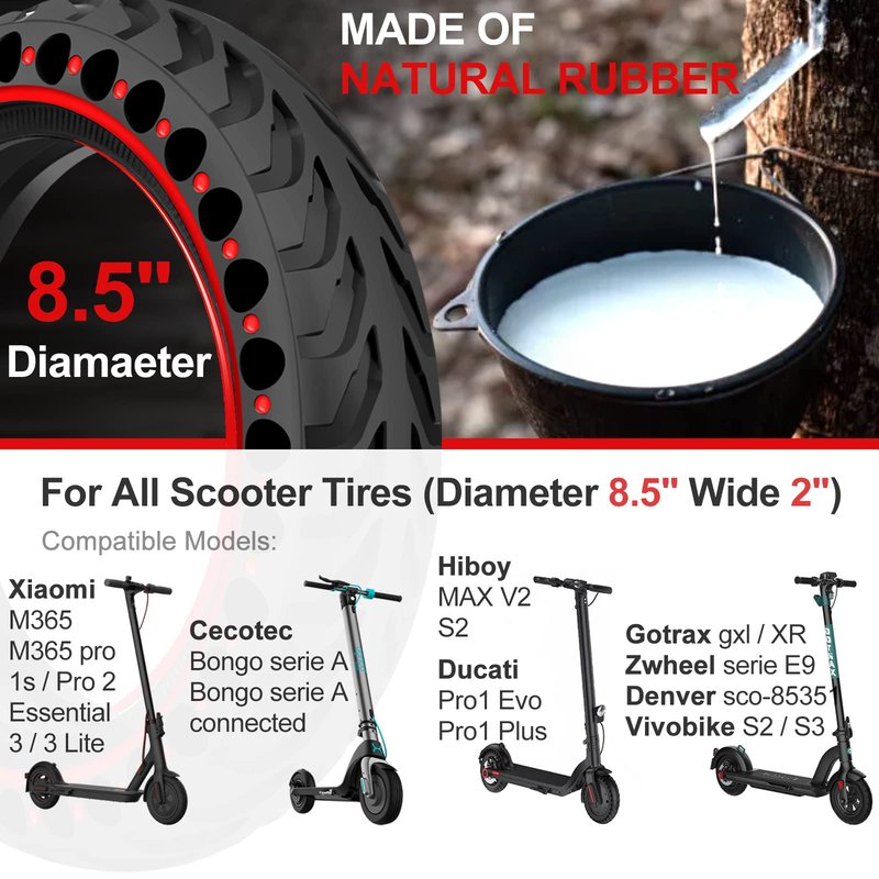 BANGTING 2PCS 8.5x2 inches Solid Tires for Electric Scooter, 8 1/2 x2 Tire for Gotrax GXL V2 / XR/APEX, 50/75-6.1 Tire Replacement for Xiaomi Pro 2 / M365 / 1S and All 8.5'' Scooter Tires
