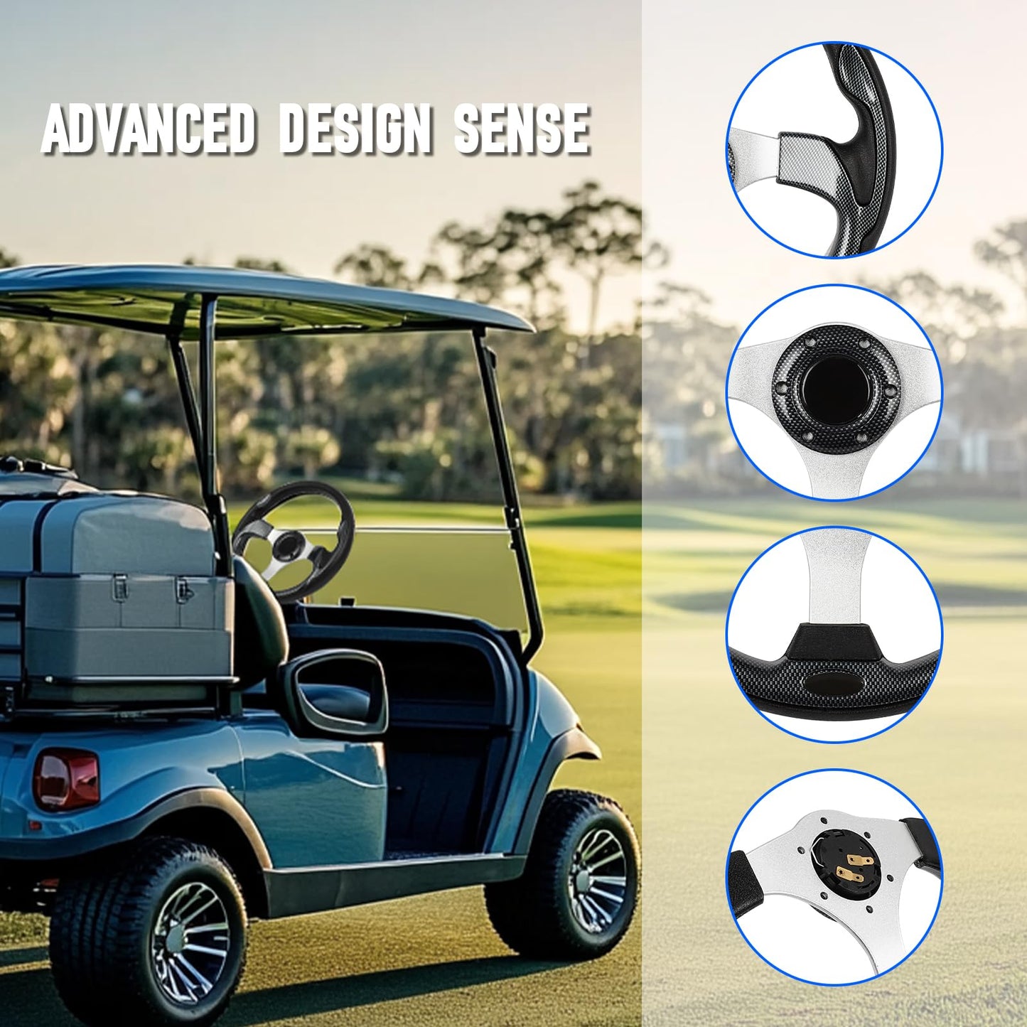 Universal Golf Cart Steering Wheel, 6 Bolt Aluminum Frame Golf Steering Wheel 12.5" PVC Vinyl Leather, Fit For Club Car DS & Precedent, EZGO TXT & RXV, Yamaha Most Golf Cart Model