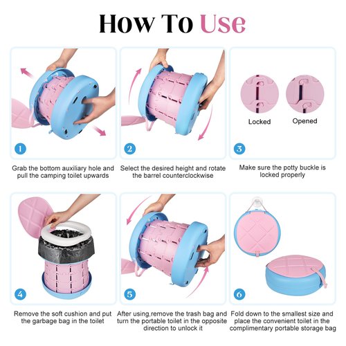 Inmorven Portable Toilet Camping Foldable Potty for Toddler Adults Kids Travel Potty for Car,Camping,Trips,Boat,Indoor,Outdoor Emergency,Travel etc,Adjustable Height Training Toilet Seat.