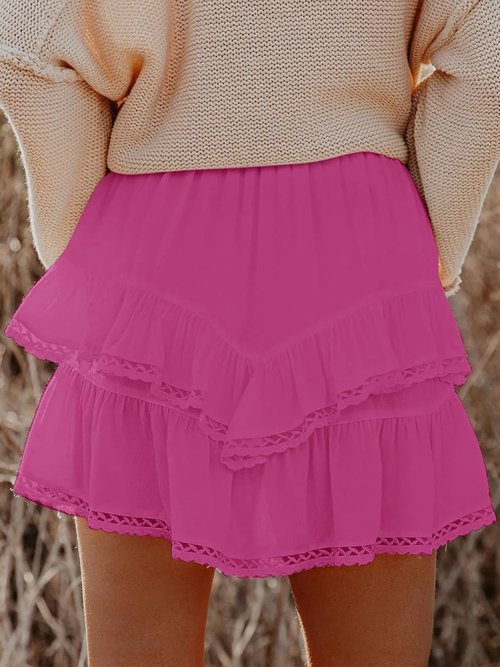 Aoudery Flowy Shorts - Casual Boho Ruffle Tiered High Waist Mini Skorts for Golf & Tennis
