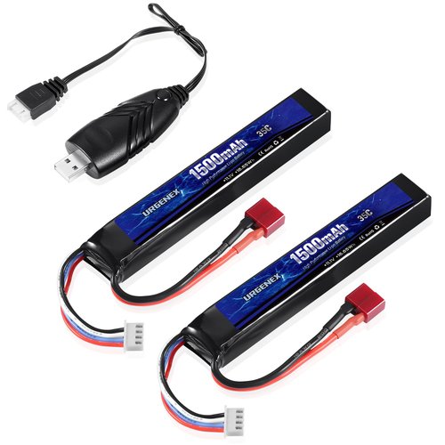 URGENEX Airsoft Battery 11.1V 1500mAh Dean-Style T Plug 35C High Discharge Rate Lipo Pack Rechargeable 3S Lipo for Airsoft Model Guns