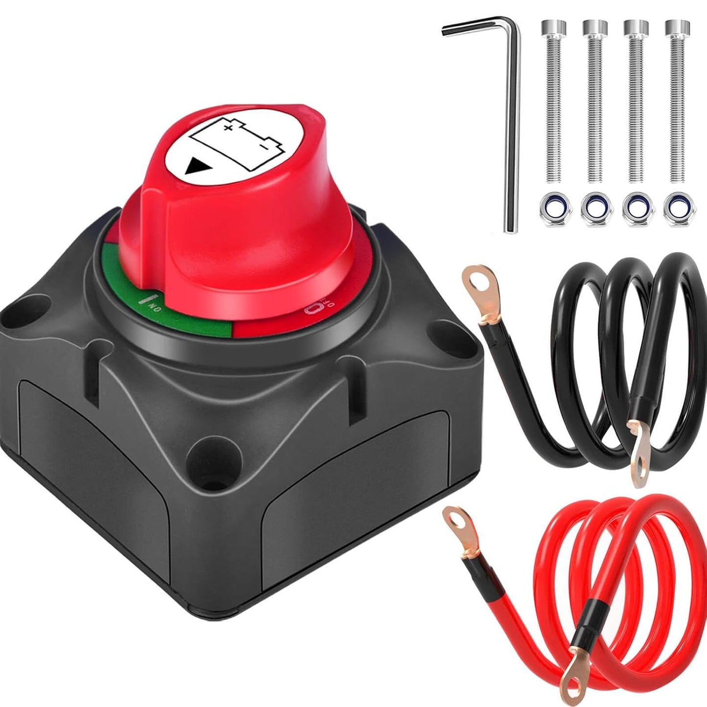 SUNMORN Battery Disconnect Switch - Heavy Duty 12V Master Isolator with 1.64FT Cables & Wire Lugs for RVs, Campers, Boats