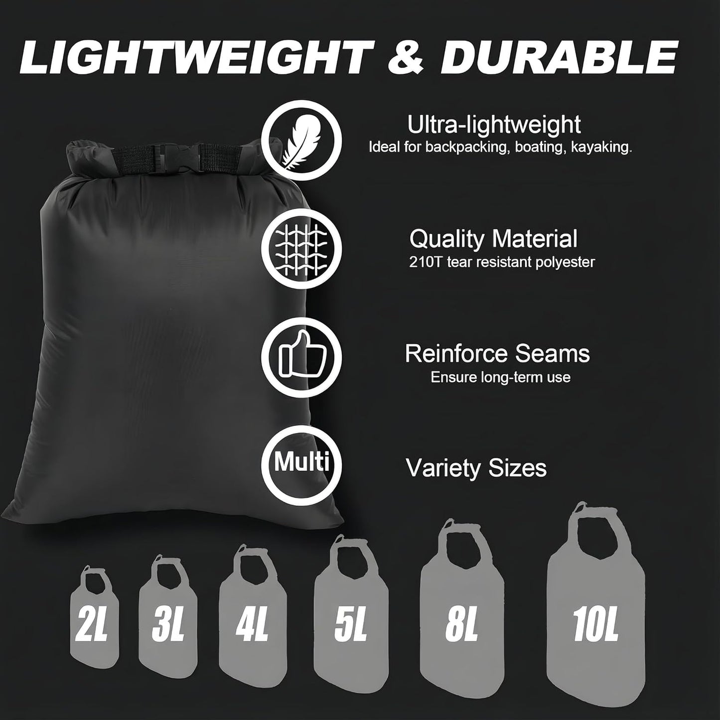 Skiennix Waterproof Dry Bags Set - 6-Pack Ultralight Stuff Sacks for Hiking, Camping & Travel