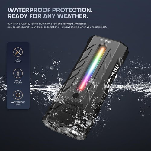 EDC Rechargeable Flashlight 3250 Lumens with RGB Light,55 Modes Multifunctional Flat Flashlight with Floodlight,Spotlight and Magnetic Base,Waterproof USB C Flashlight for Camping,Home,Emergencies