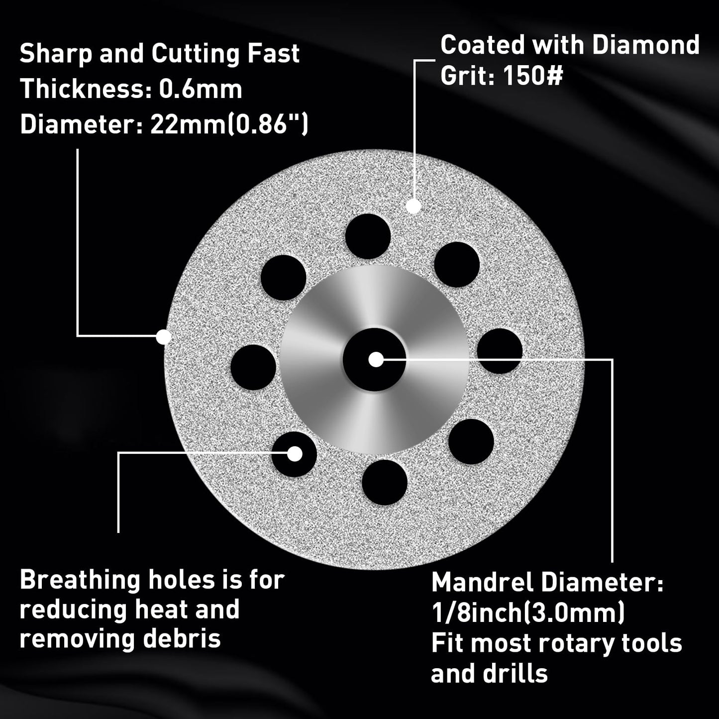 20 pcs Diamond Cutting Wheel Cut Off Discs Coated(22mm) with 4pcs 3mm Mandrel and Screwdriver for Dremel Rotary Tool