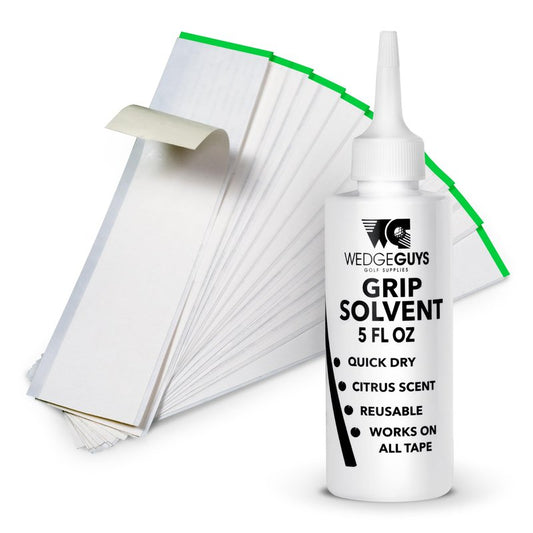 Wedge Guys Professional Golf Grip Tape 2" x 10" Solvent Activated Double Sided Adhesive Strips + Golf Grip Solvent for Regripping Golf Clubs Wood Hybrid Iron Wedge Putter, Easy to Peel & Pre Cut