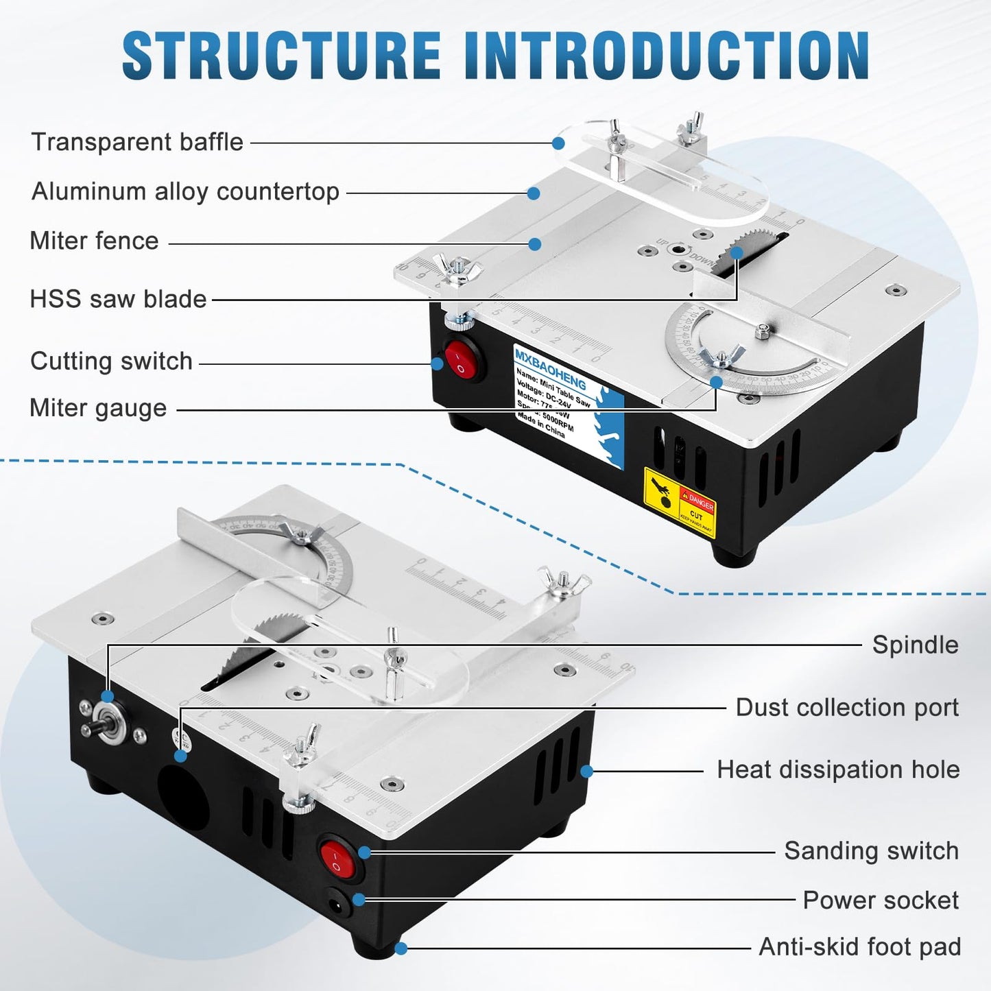 MXBAOHENG Updated Mini Multifunctional Table Saw with Cutting & Sanding Switch, Small Portable Hobby Table Saw for DIY Crafts, Model Making, Wood/Plastic/Acrylic Cutting, 96W 7-Speed Control