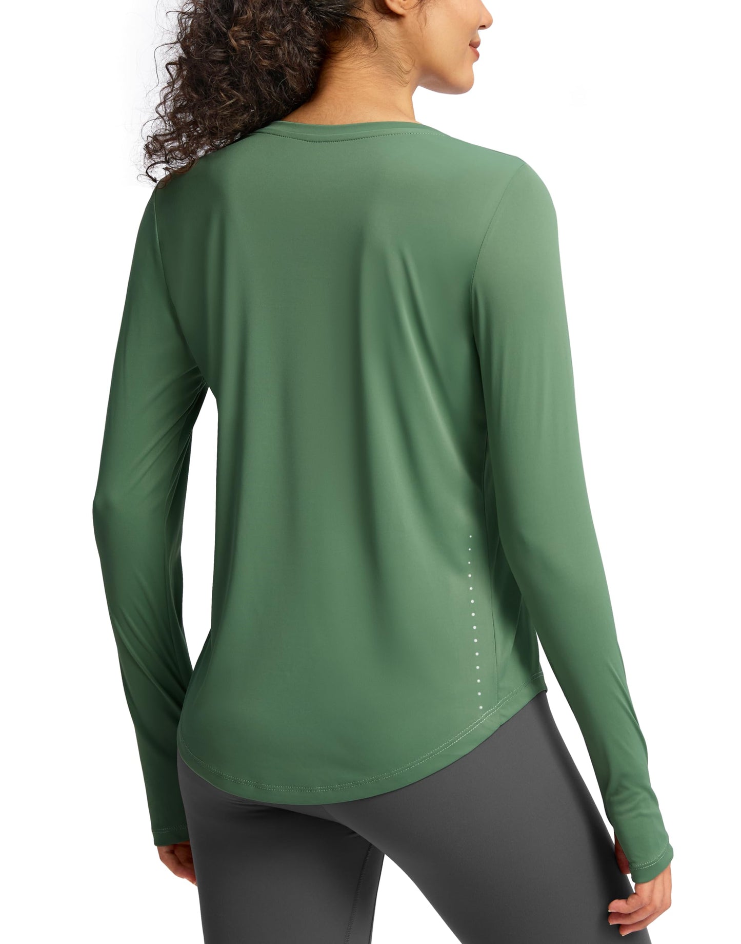 Soothfeel Women's Long Sleeve Running Shirts Workout Tops Athletic Gym Hiking T-Shirts Moisture Wicking Quick Dry Lightweight Stretchy Green M