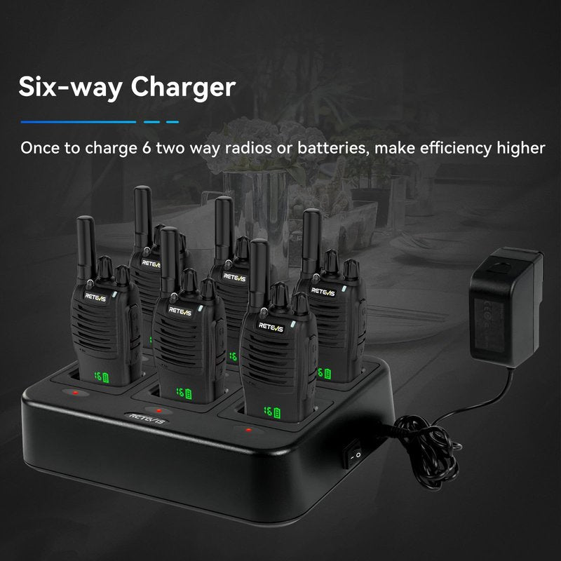 Retevis H-777H Walkie-Talkies with 6 Way Gang Charger,2 Way Radios with Earpiece,Hidden LED Segment Displays,Flashlight,USB-C,VOX,Portable FRS Two-Way Radios for Retail Property Church Hotel(6 Pack)