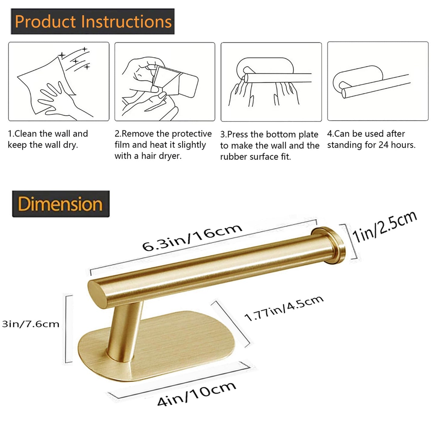 JOPOFI Toilet Paper Holder - Self Adhesive Toilet Paper Holder Wall Mount for Bathroom, SUS 304 Stainless Steel Command Strip Toilet Paper Roll Holder Stick On Wall, No Drilling - Brushed Gold
