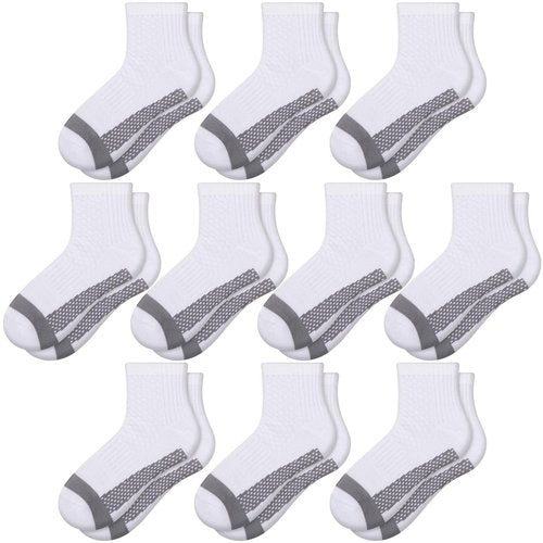Comfoex 10 Pairs Boys Socks kids Half Cushion Cotton Sport Quarter Running Socks Ankle Athletic Sock for Little Big Kids 6-8 8-10 Years Olds