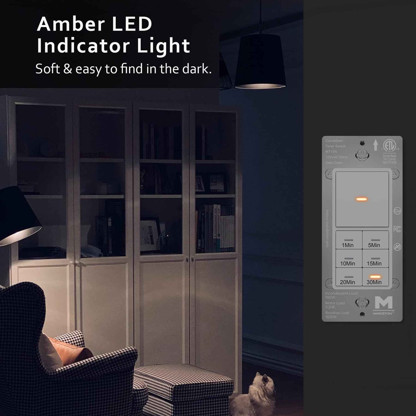 Minoston Countdown Timer Switch with Dimmable Indicator, 30 Min Wall Bath Fan Timer Switch for Bathroom Exhaust Fan and Light, 1-5-10-15-20-30 Minute, Neutral Wire Required, 120V, White (MT13N)