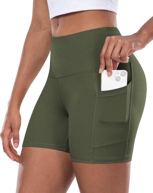 CHRLEISURE Women's Biker Yoga Shorts - High Waisted Tummy Control, 5 Inch Spandex Workout Shorts