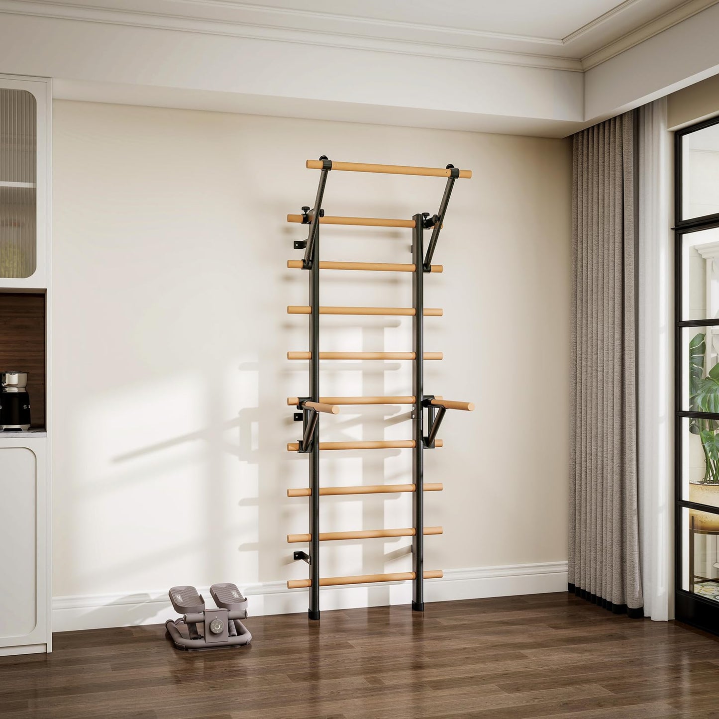 DHT Double Bar Bracket, Swedish Ladder Dip Bar Exclusive Attachment, for Home, School, Physical Therapy and Gymnastics